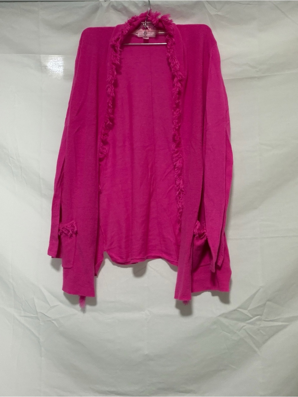 Lilly Pulitzer Hot Pink Fringe-Trim Open Cardigan